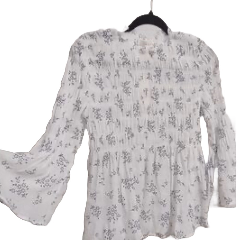 Adiva Size Sz S Peasant Top Woven Shirt Boho White Floral Flare Sleeve
